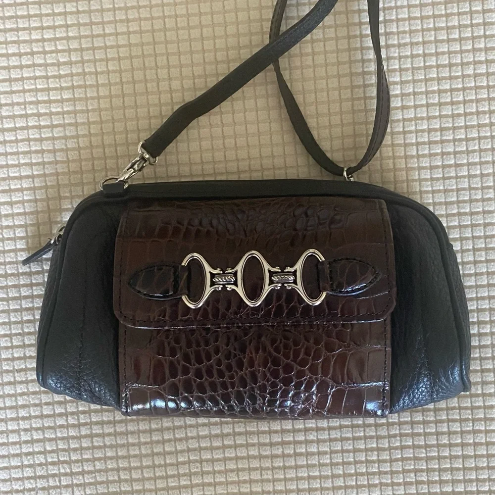 Brighton Black and Brown Croc-Embossed Crossbody